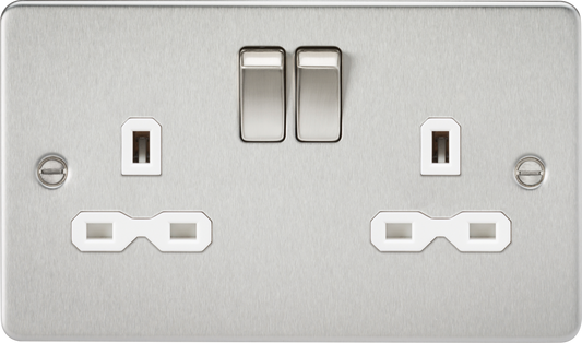 Knightsbridge FPR9000BCW 2 Gang 13A DP Switched Socket Brushed Chrome White Insert