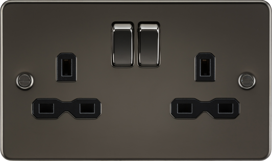 Knightsbridge FPR9000GM 2 Gang 13A DP Switched Socket Gun Metal Black Insert