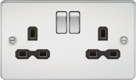 Knightsbridge FPR9000PC 2 Gang 13A DP Switched Socket Polished Chrome Black Insert