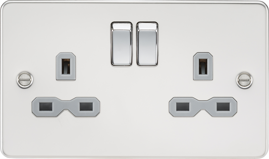 Knightsbridge FPR9000PCG 2 Gang 13A DP Switched Socket Polished Chrome Grey Insert