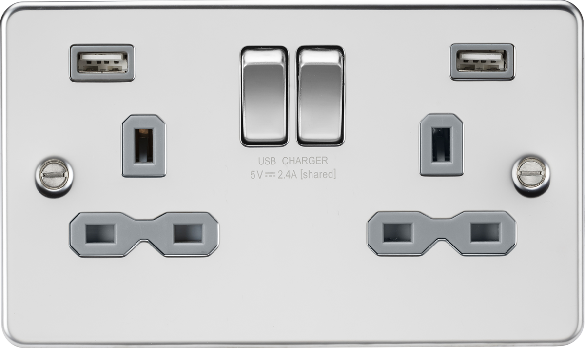 Knight Drive Socket Knightsbridge FPR9224PCG 2 Gang USB Socket Polished Chrome Grey Insert ...