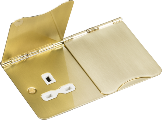 Knightsbridge FPR9UBBW 2 Gang 13A Unswitched Floor Socket Brushed Brass White Insert