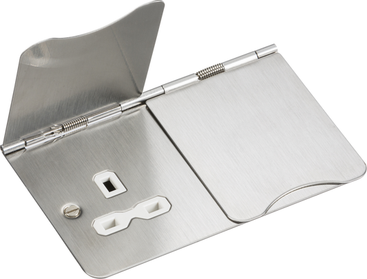 Knightsbridge FPR9UBCW 2 Gang 13A Unswitched Floor Socket Brushed Chrome White Insert