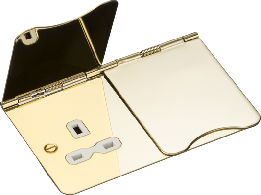 Knightsbridge FPR9UPBW 2 Gang 13A Unswitched Floor Socket Polished Brass White Insert