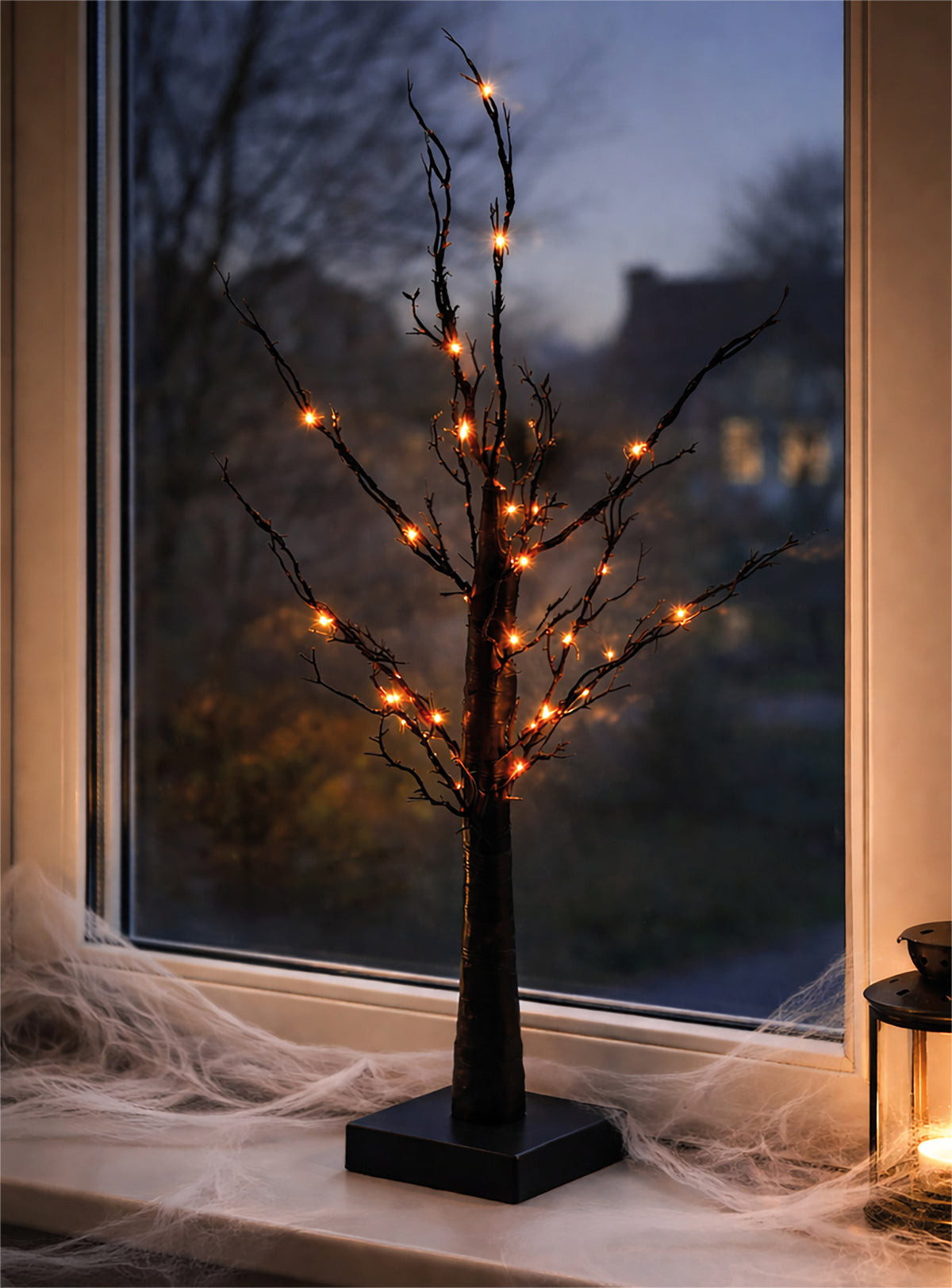 FXLAB FX1002 60cm 40 LED Orange LED Halloween Black Glitter Tree (Battery Operated)