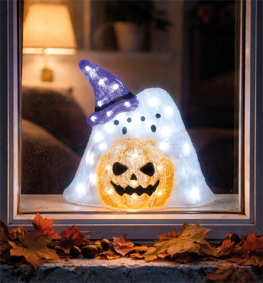 FXLAB FX1016 29.5cm 50 LED 50 White LED Pumpkin and Ghost Outdoor Halloween Decoration with Timer