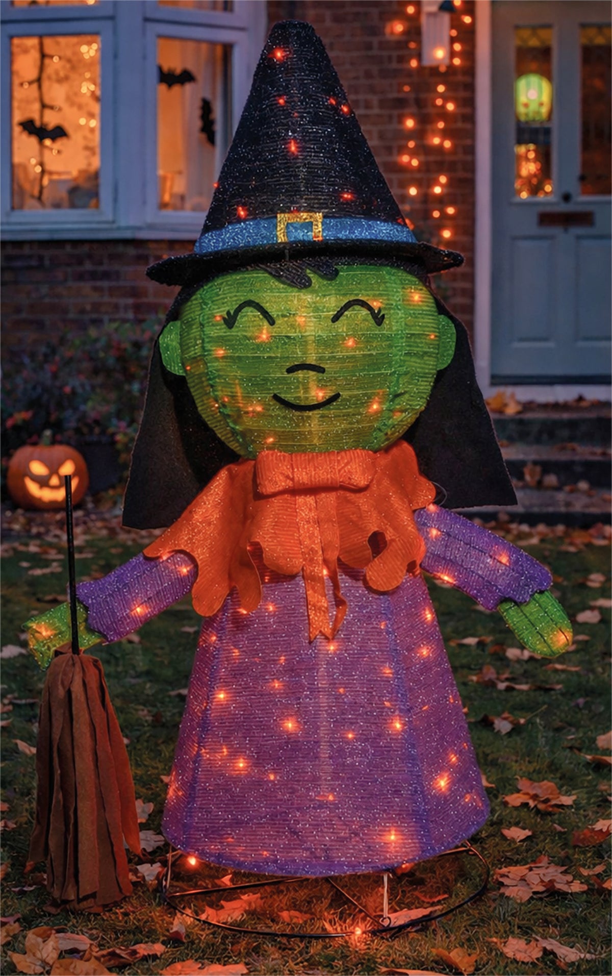 FXLAB FX1032 100cm 80 LED Orange LED Foldable Witch Outdoor Halloween Decoration with Timer