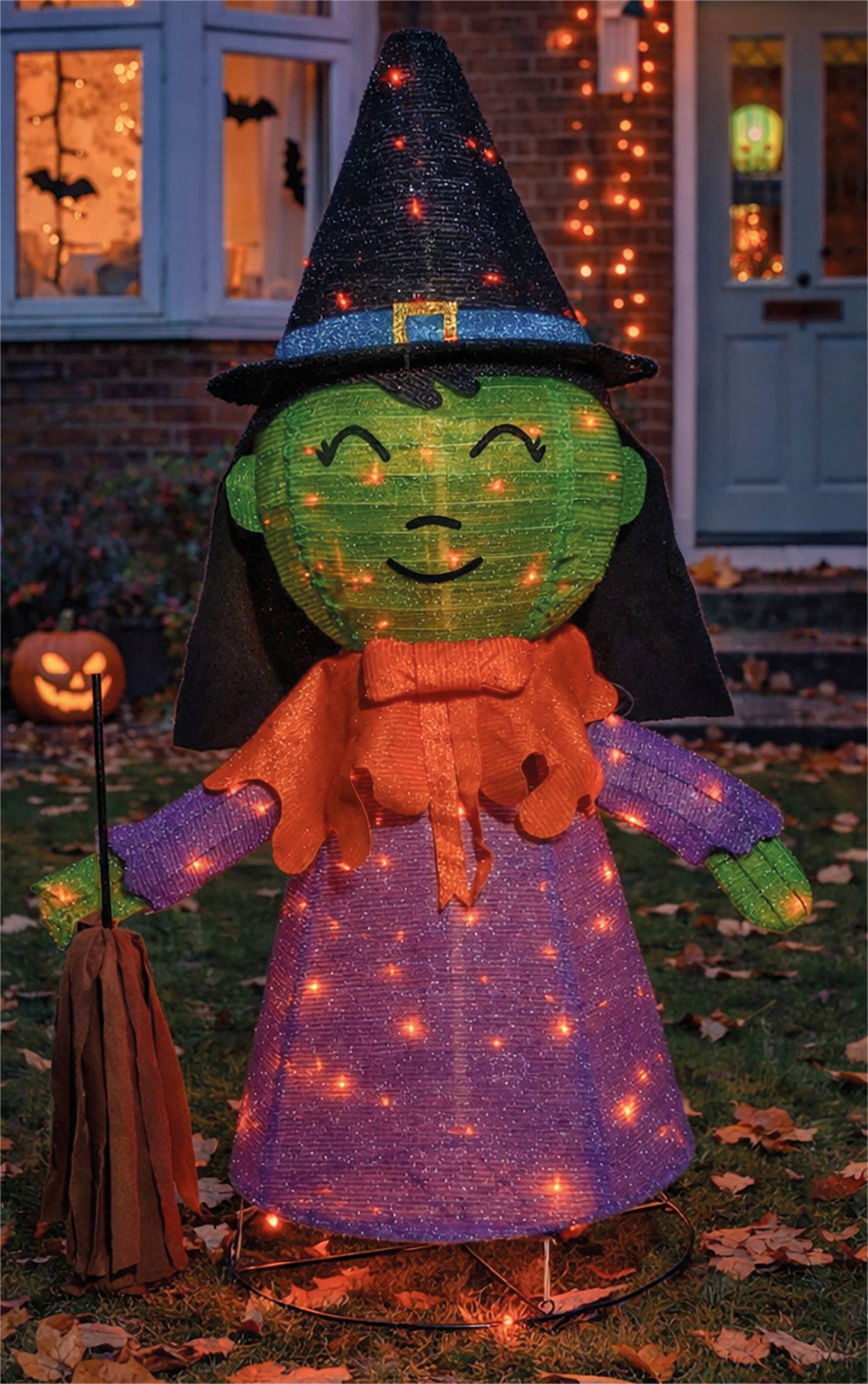 FXLAB FX1032 100cm 80 LED Orange LED Foldable Witch Outdoor Halloween Decoration with Timer