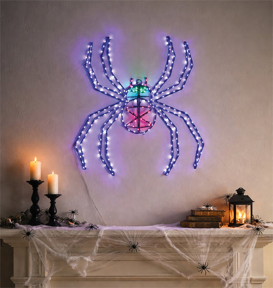 FXLAB FX1051 55cm 274 Multicolour Micro LED Metal Spider Silhouette Outdoor Decoration with Timer IP44