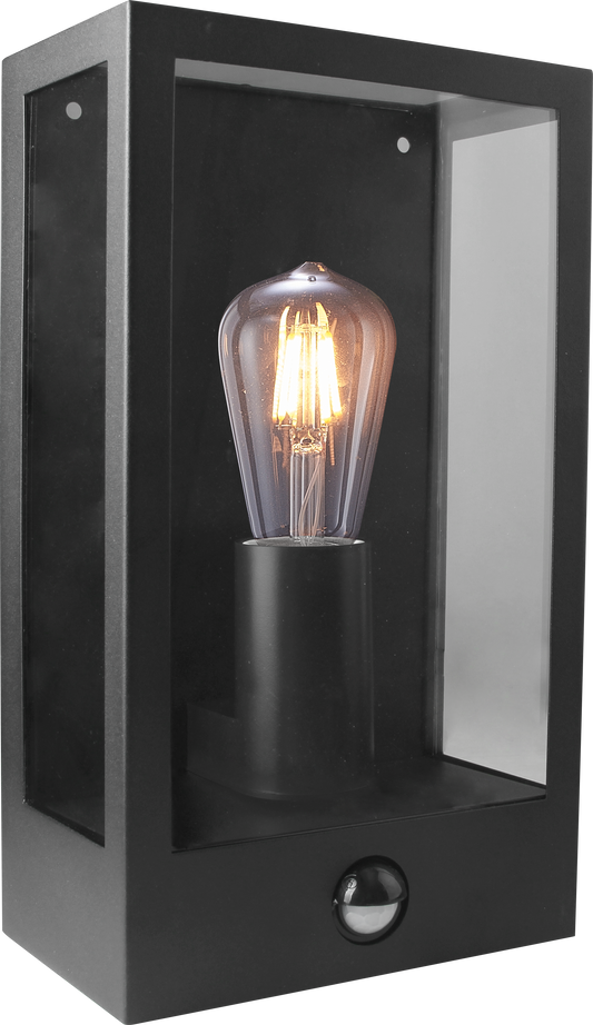 Kosnic FOLU-BLK/S Folly E27 Box Lantern with Sensor IP44 Black