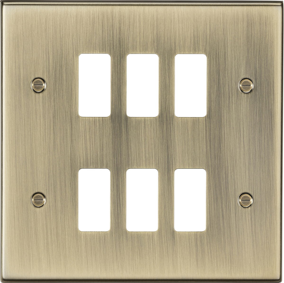 Knightsbridge GDCS6AB 6 Gang Grid Faceplate Antique Brass