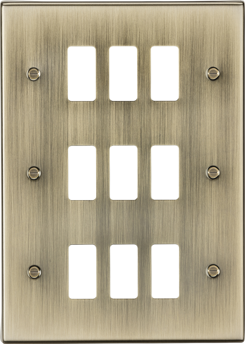 Knightsbridge GDCS9AB 9 Gang Grid Faceplate Antique Brass