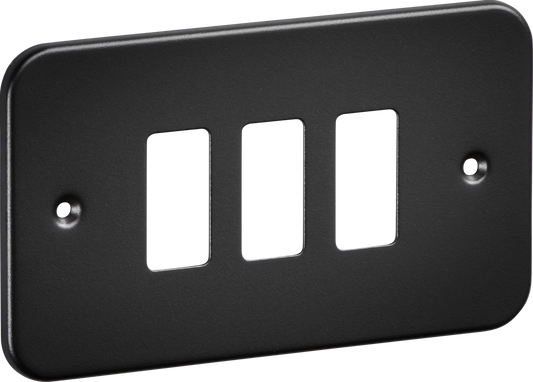 Knightsbridge GDFP003TB 3 Gang Grid Faceplate Metal Clad Textured Black