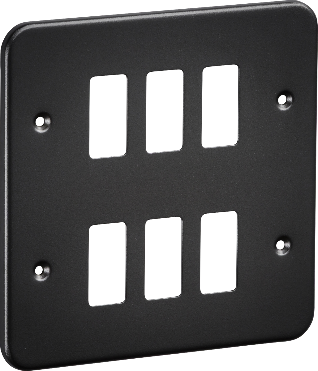 Knightsbridge GDFP006TB 6 Gang Grid Faceplate Metal Clad Textured Black
