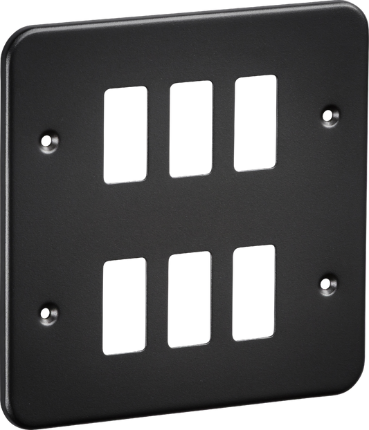 Knightsbridge GDFP006TB 6 Gang Grid Faceplate Metal Clad Textured Black