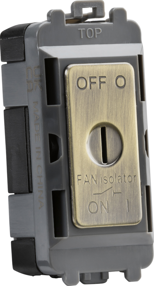 Knightsbridge GDM021AB 10A TP Fan Isolator Key Switch Module Antique Brass