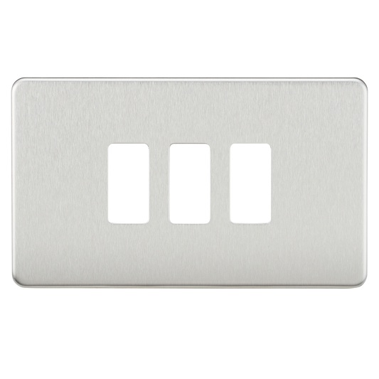 Knightsbridge GDSF003BC 3 Gang Grid Faceplate Brushed Chrome