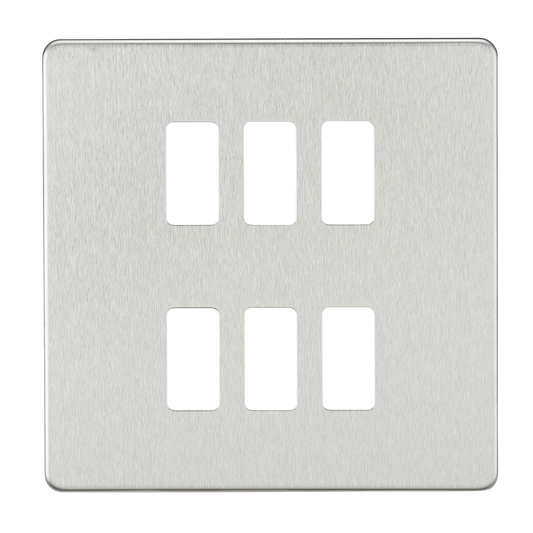 Knightsbridge GDSF006BC 6 Gang Grid Faceplate Brushed Chrome
