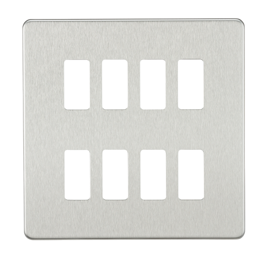 Knightsbridge GDSF008BC 8 Gang Grid Faceplate Brushed Chrome