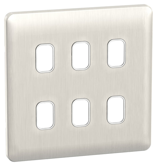 Schneider GGBL06GWSS 6 Gang Grid Faceplate Stainless Steel White Insert