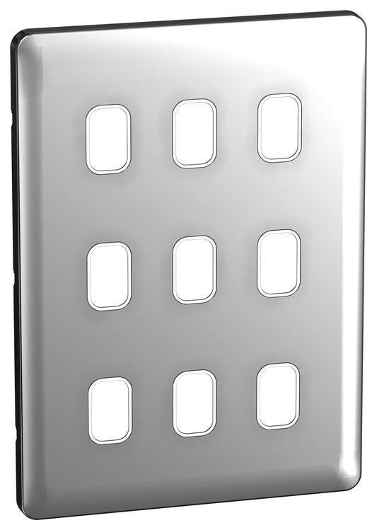 Schneider GGBL09GWPC 9 Gang Grid Faceplate Polished Chrome White Insert