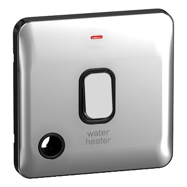 Schneider GGBL2014WHBPC 1 Gang 20A DP Water Heater Switch with Neon Polished Chrome Black Insert