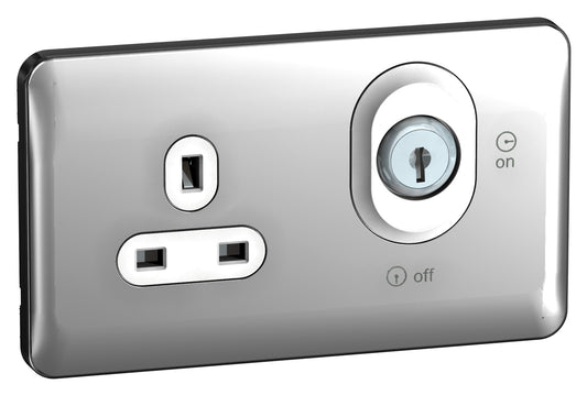 Schneider GGBL3060LWPC 2 Gang 13A DP Unswitched Lockable Socket Polished Chrome White Insert