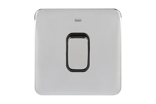 Schneider GGBL4011BPC 1 Gang 50A DP Switch with Neon Polished Chrome Black Insert