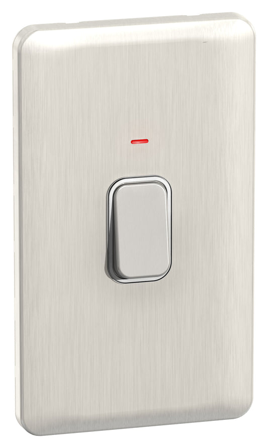 Schneider GGBL4021WSS 2 Gang Vertical 50A DP Switch with Neon Stainless Steel White Insert