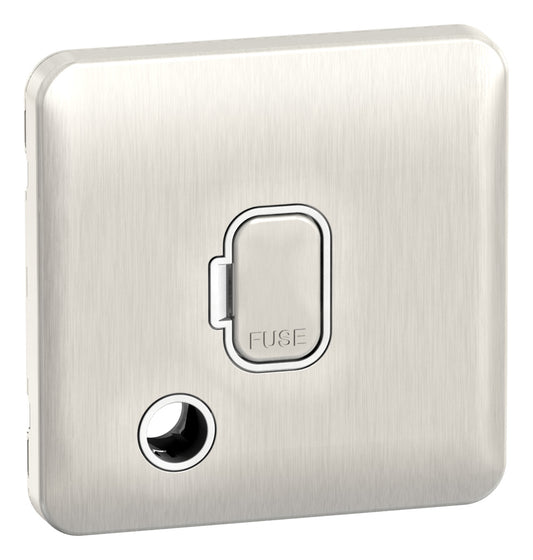 Schneider GGBL5003WSS 13A Unswitched Spur with Flex Outlet Stainless Steel White Insert