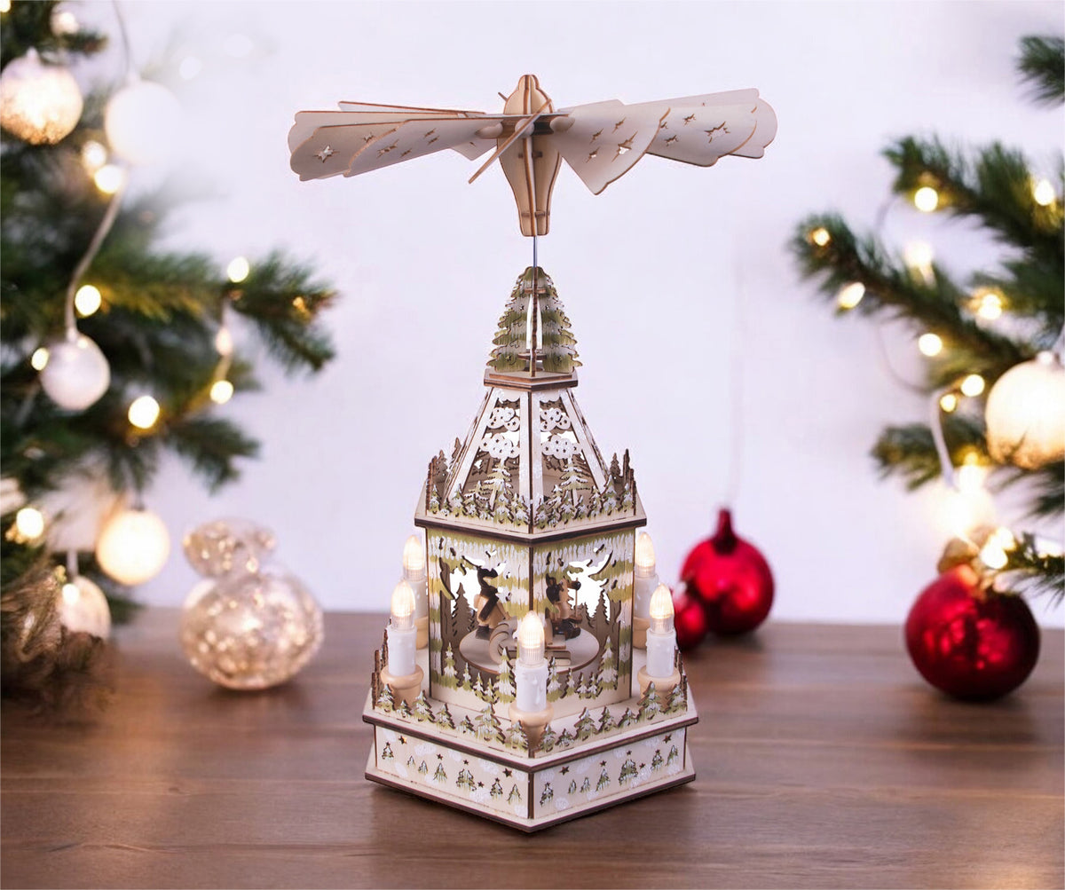 St Helens Home and Garden GH9030 50cm LED Wooden Christmas Pyramid (Battery Operated)