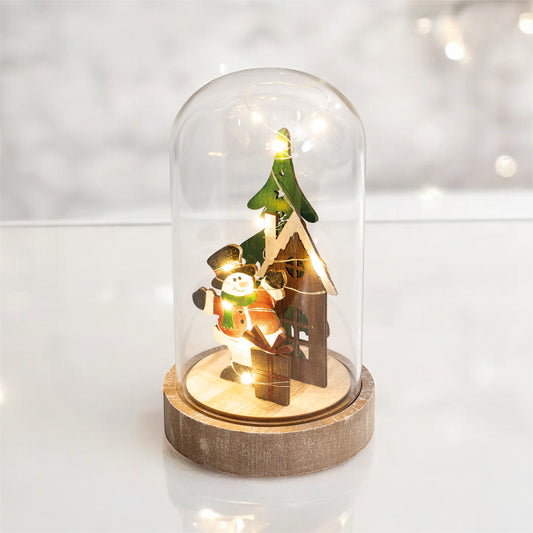 St Helens Home and Garden GH907 20cm Snowman Cloche Christmas Scene (Battery Operated)