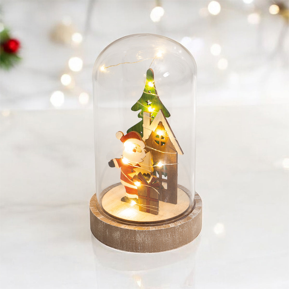 St Helens Home and Garden GH908 20cm Father Christmas Cloche Christmas Scene (Battery Operated)