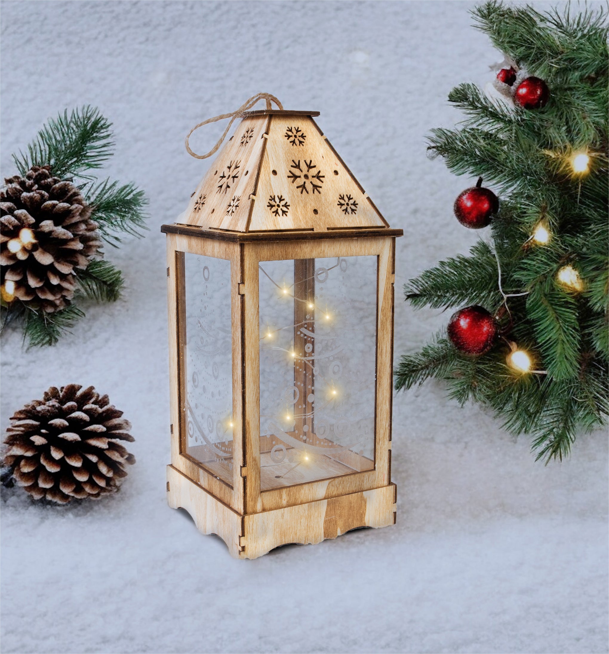 St Helens Home and Garden GH972 27cm LED Wooden Pre-Lit Christmas Lantern (Battery Operated)