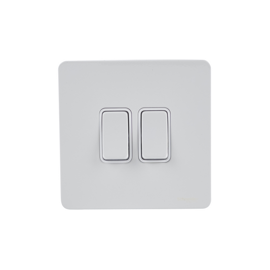 Schneider GU1422WPW 2 Gang 2 Way Switch White Metal
