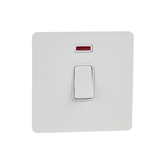 Schneider GU2411WPW 1 Gang 20A DP Switch with Neon White Metal