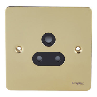 Schneider GU3280BPB 1 Gang 5A Unswitched Socket Polished Brass Black Insert