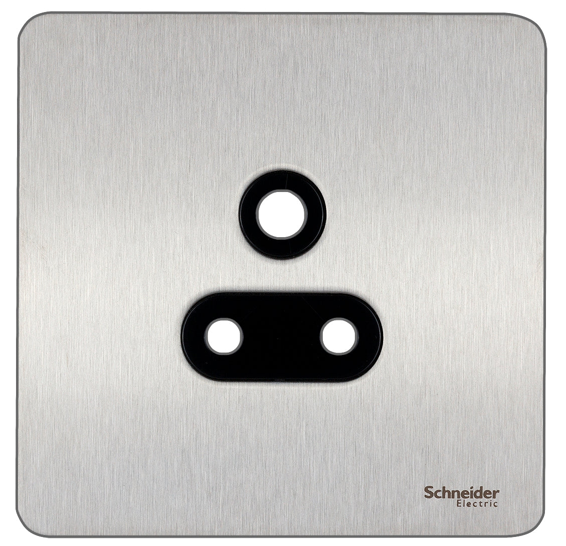 Schneider GU3480BSS 1 Gang 5A Unswitched Socket Stainless Steel Black Insert