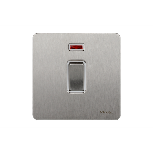 Schneider GU4431WSS 1 Gang 32A DP Switch with Neon Stainless Steel White Insert