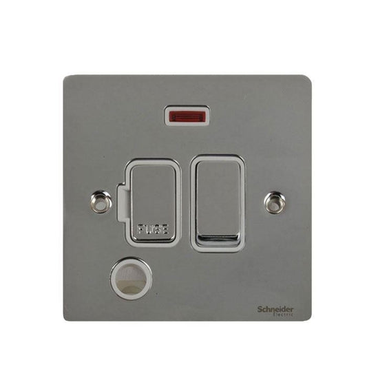 Schneider GU5214WPC 13A Switched Spur with Neon and Flex Outlet Polished Chrome White Insert