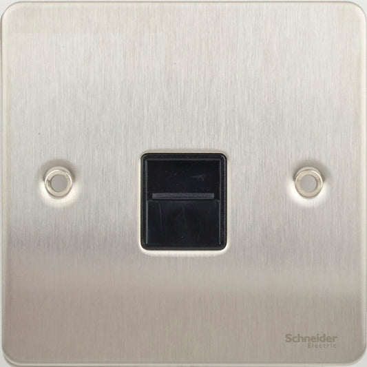 Schneider GU7262BSS 1 Gang Secondary Telephone Socket Stainless Steel Black Insert