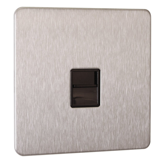 Schneider GU7461BSS 1 Gang Master Telephone Socket Stainless Steel Black Insert