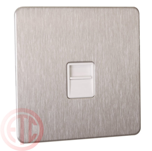 Schneider GU7461WSS 1 Gang Master Telephone Socket Stainless Steel White Insert
