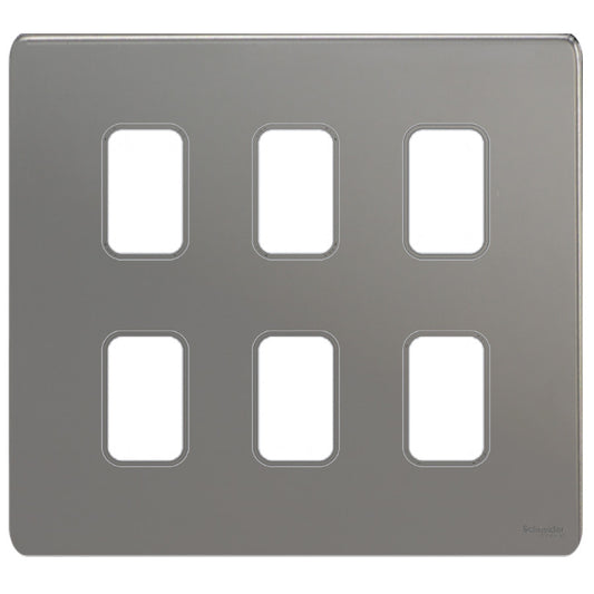 Schneider GUGS06GBN 6 Gang Grid Faceplate with Mounting Frame Black Nickel