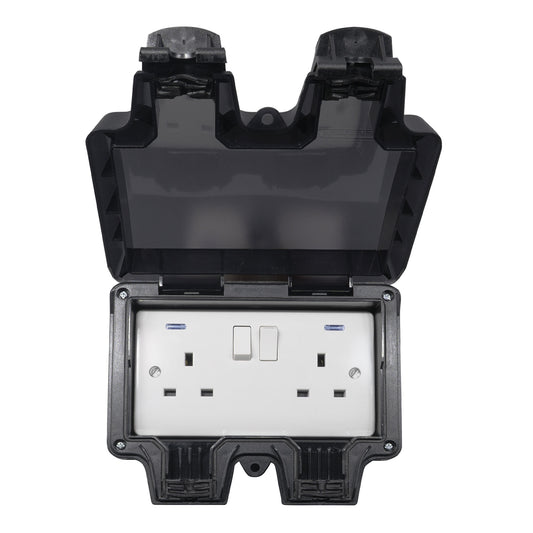 Niglon H-BWS132S 2 Gang 13A DP Switched Socket Black IP66
