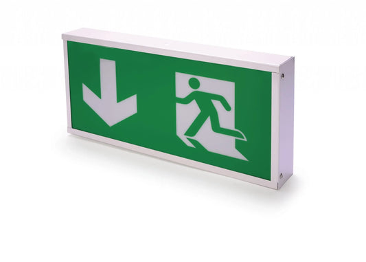 Hispec HSEM/LEDEBD-ST Rhine 5W LED Maintained / Non-Maintained Self-Test Emergency Exit Box with Down Legend IP20 White