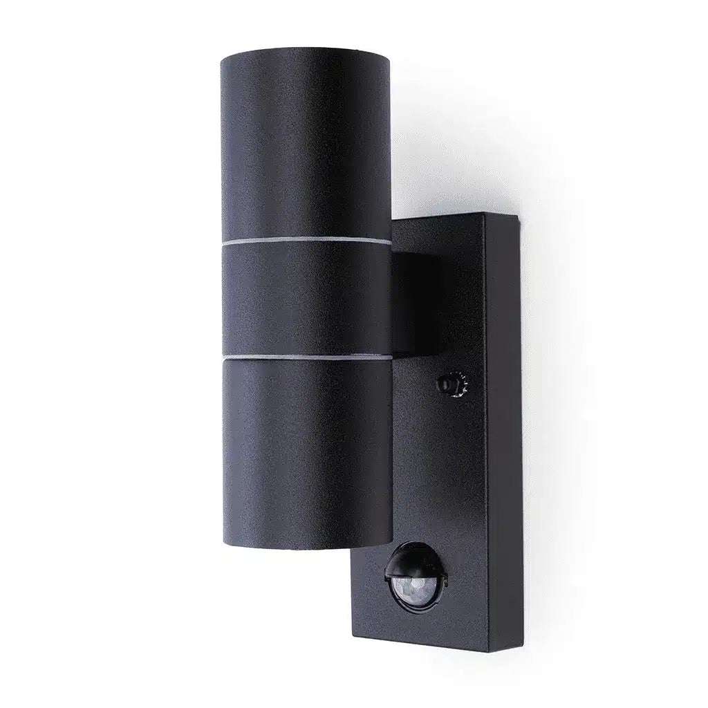 Hispec HSLEDUL/PIR/BLK Coral Up / Down Wall Light with PIR IP44 Black
