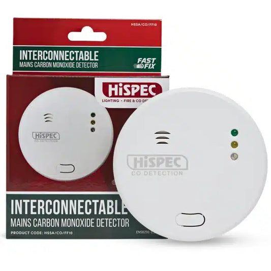 Hispec HSSA/CO/FF10 Mains Fast Fix Carbon Monoxide Alarm with 10 Yr Rechargable Battery Back Up White