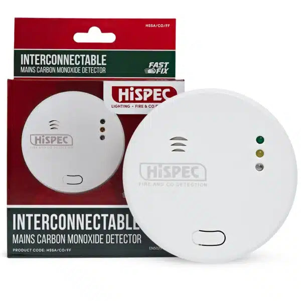 Hispec HSSA/CO/FF Mains Fast Fix Carbon Monoxide Alarm with 9V Battery Back Up White