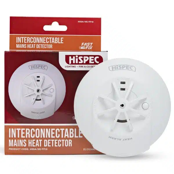 Hispec HSSA/HE/FF10 Mains Fast Fix Heat Alarm with 10 Yr Rechargable Battery Back Up White